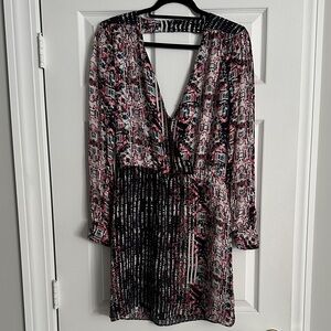 Parker Black and Pink Geometric Long Sleeve Dress